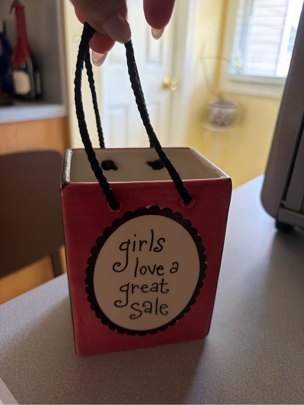 Pink & White Ceramic Trinket Bag by Ceramic Intl designed by Lori Siebert